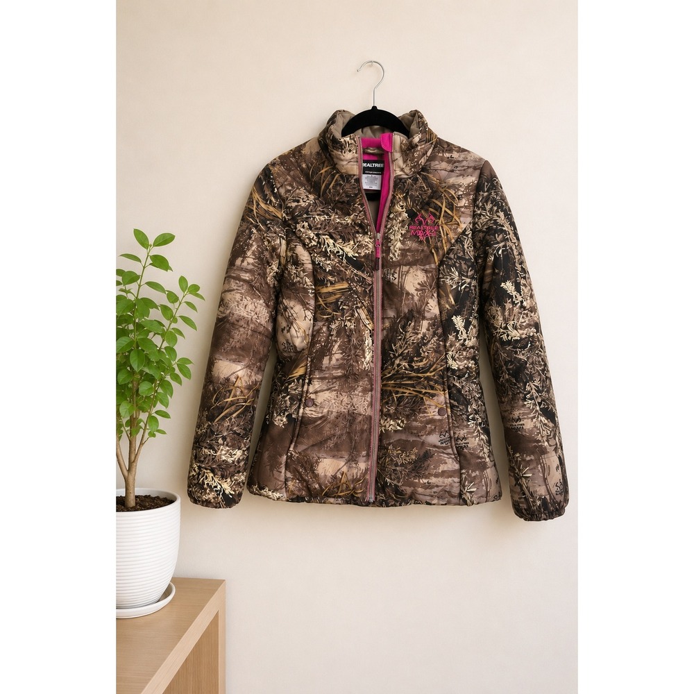 Realtree Women's Camo Puffer Jacket Sz M Hunting Cabincore Cozycore Rustic Warm